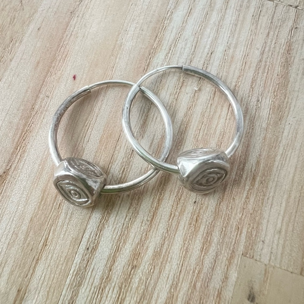 Third eye evil eye silver pierced hoop earrings
